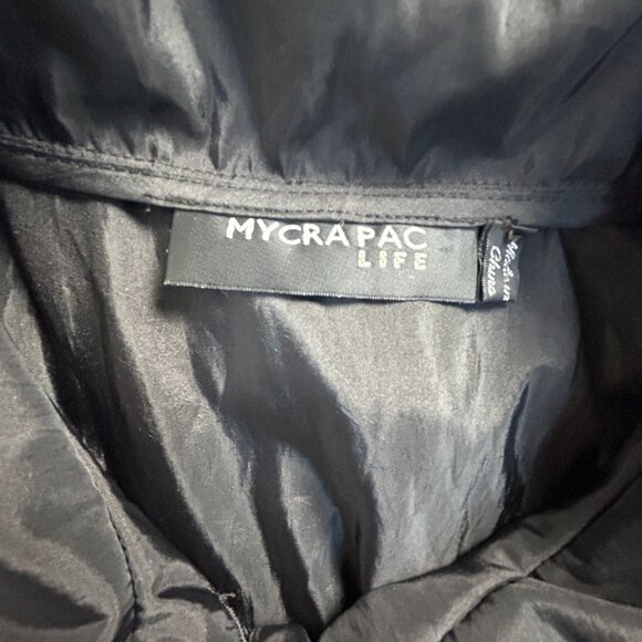 Mycra Pac Life Womens Hooded Button Front Tiered Raincoat Jacket S/M Black Artsy - Picture 3 of 11